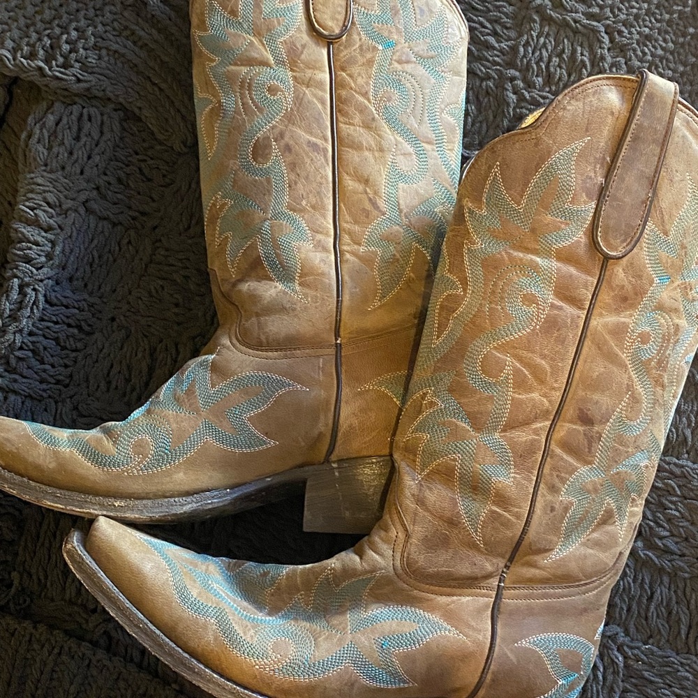 Diamond T women’s western boot 7.5 EUC BROWN TURQUOISE embroidered cowgirl